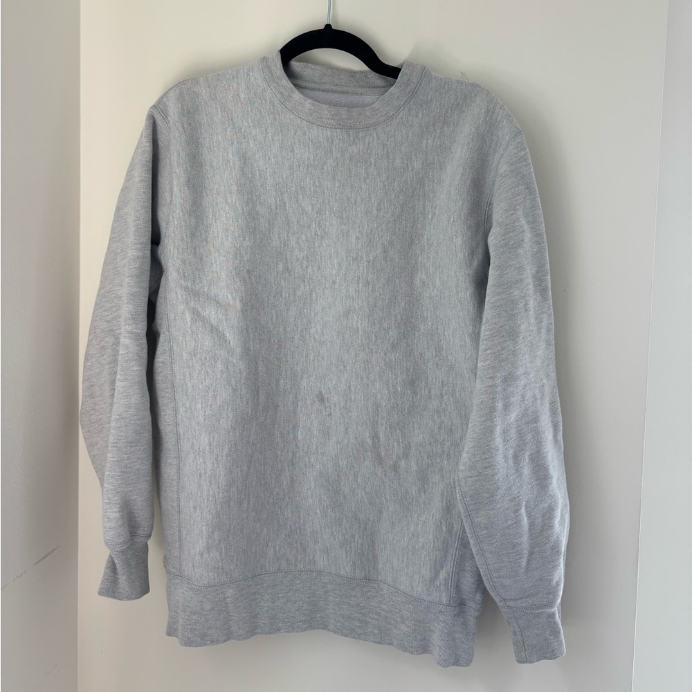 Gray Crewneck Sweater with Ribbed Details